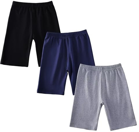 CHUNG Flickors cykelshorts barn bomull vagn bermudadans yoga lek under klänning kjol enfärgad skoluniform basbyxor träningskläder 3-pack, 3 par svart/marinblå/grå, 3-4 År