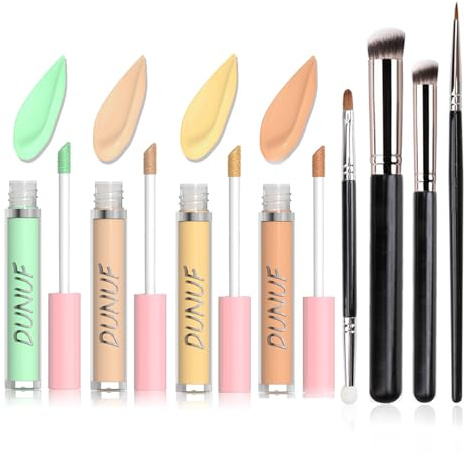 Flüssig-Concealer-Set, 4 Farbtöne, Creme-Foundation-Concealer, je 2.5 g, leichtes Make-up, langanhaltend und vollständige Deckkraft, ölfrei, für Augenringe, und Hautunreinheiten,mit 4 Make-up-Pinseln