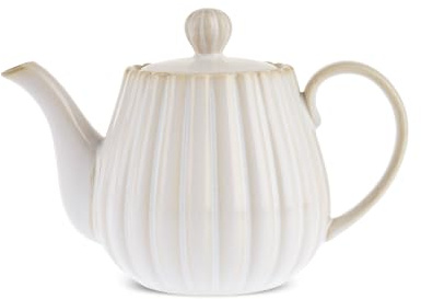 Karaca New Daisy - Teiera in gres porcellanato, 550 ml, elegante finitura bianca, smaltata reattiva, lavabile in lavastoviglie, beccuccio antigoccia per una perfetta infusione di tè