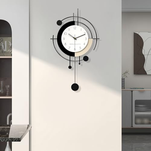 TWFJEL Wanduhr Modern Kreativ Große Wanduhr ohne Tickgeräusche Metall + Holz Dekorative Wanduhren Minimalistisch Art Deco Batteriebetrieben Pendeluhr für Wohnzimmer Schlafzimmer Büro Küche (Large)