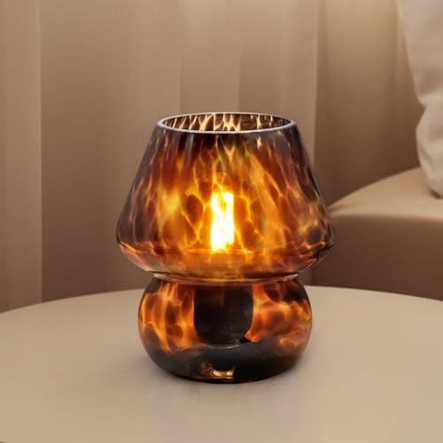 Dawnwake Pilz Nachttischlampe Tischlampe, Led Dimmbar Tischleuchte Deko Wohnzimmer, Schlafzimmer Tischlampen, Mushroom Bedside Table Lamp, Keramikbasis Glas Klein Nachtlampe (Schwarz)