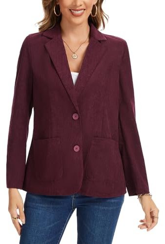 Kyzoeyou Women's Corduroy Blazer Casual Long Sleeve Jacket Notched Collar Office Formal Suits Ladies Two Button Suit Jackets with Pockets