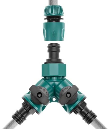 QWORK® Conector de Agua 2 vías, Separador de Manguera de jardín en Y con válvulas Individuales de Encendido/Apagado y Conector rápido de 1/2'', para riego