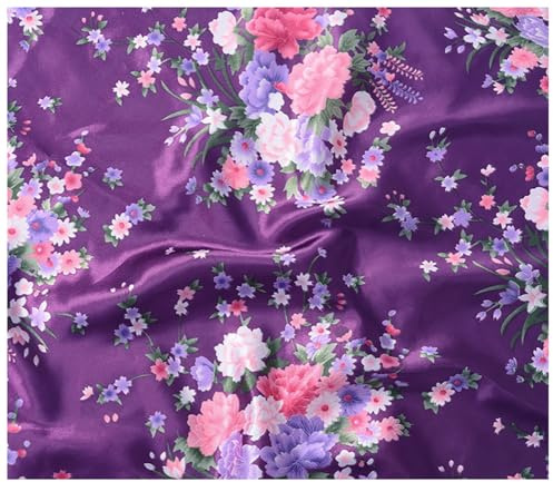 Yurosiay Satinstoffe Meterware Druckmuster Simulierte Seiden Jacquard-Stoffe Dekostoff Kostümstoff Schlafmütze Pyjama Nähstoffe,150cm Breite, Dunkelviolett 1M