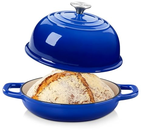 Velaze Cocotte Fonte 4.8L Émaillée, Marmite Fonte 24cm, Antiadhésive Couvercle Bleue, Compatible Induction/Gaz/Four