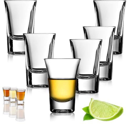 qhklew Heavy Base Shot Glasses - 30ml Clear Shot Glasses Set for Alcohol 6 Pack Mini Clear Crystal with Thick Base - for Tequila Vodka Whisky Liqueurs Rum and Home Party Bar