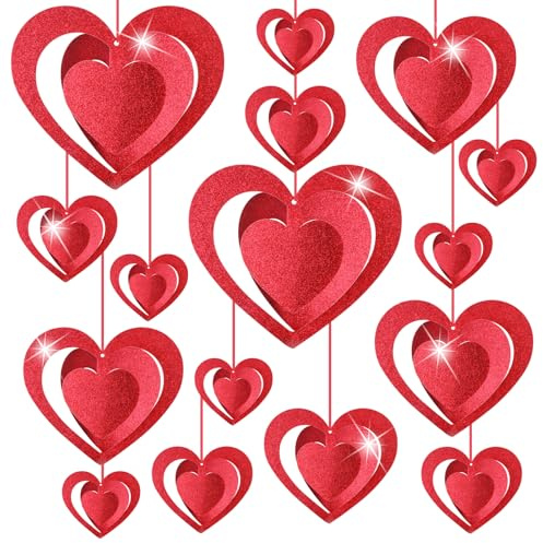 DPKOW 3D Brillantini Cuore Ghirlande Decorazioni da Appendere, 15 x Cuore Addobbi per San Valentino Decorazioni Ghirlande Camera Decorazioni Romantiche
