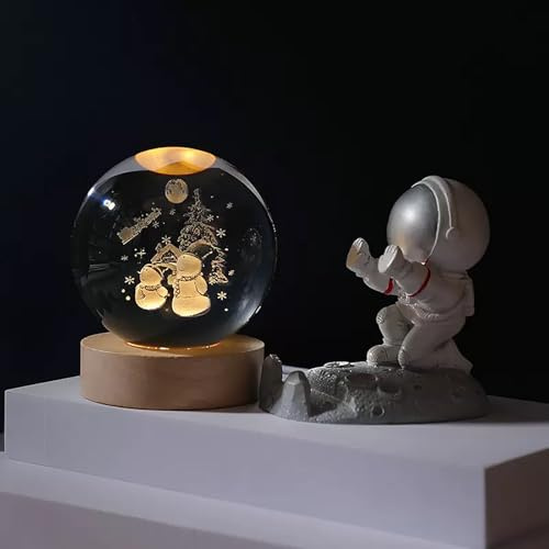 Glaskugel Weihnachtskristallkugel Schneekugel–LED Glaskugel Deko Nachtlicht,personalisierte Kristallkugel mit 3D Weihnachtsbaum&Schneemann,stimmungsvolles Zuhause&Deko (B 60MM)