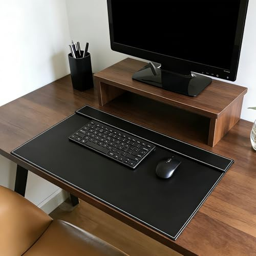 Fumete 31.5 x 17.7 Inches Large PU Leather Desk Pad Mat with Top Rail Leather Desk Blotter Drawing Writing Board Waterproof Table Protector Mat Large Mouse Pad for Writing Office Home Desktop