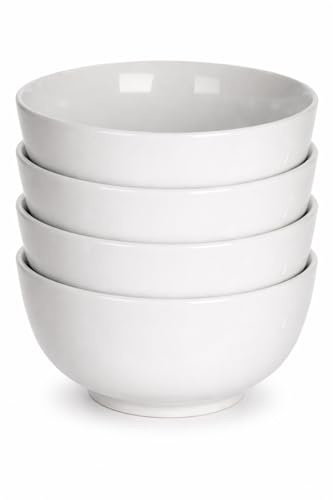 Muddy Hands Set of 4 600ml Large White Porcelain Bowls, Cereal & Soup Bowls for Breakfast, Pasta, Salad, Dessert & Noodles, Microwave & Dishwasher Safe.