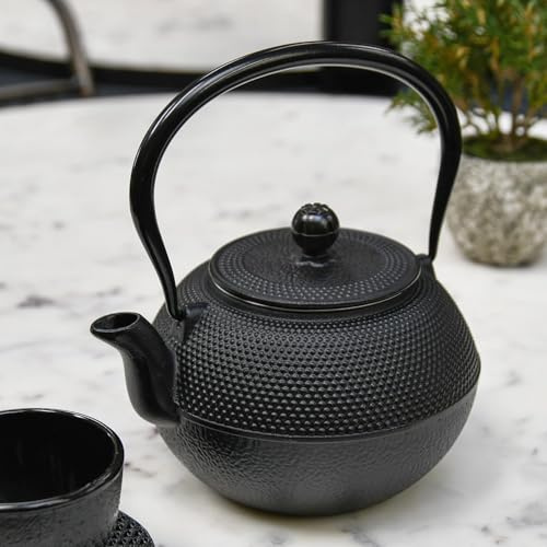 Black Kyusu 800ml Cast Iron Teapot with Infuser Mesh Strainer Loose Leaf Japanese Style Tetsukyusu Tetsubin Tea Kettle