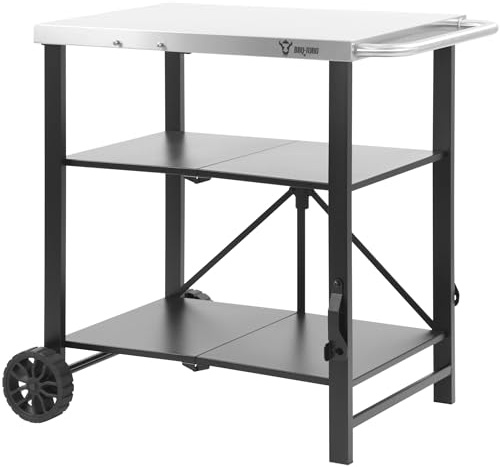 BBQ-Toro Grillvagn vikbar 60 x 80 x 82 cm | silver/svart | serveringsvagn, bordsvagn, grillbord för gasgrill | sidobord, grillbord rostfritt stål | grillbord utomhus, utomhusdisk