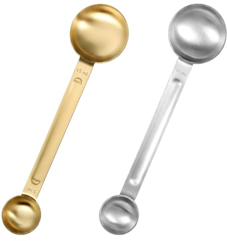 2Pcs Tablespoon Measuring Spoon, Measuring Spoons, 5ml and 15ml Dual Tablespoon Measure, Double Ended Thinp Teaspoons for Cooking Baking Kitchen Gadgets Measurement (Gold & Silver)