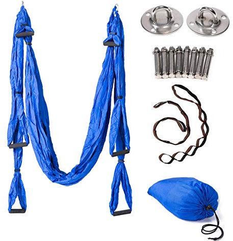 JIALFA Aerial Yoga Swing Set - Ultra Strong Antigravity Yoga Hammock- Aerial Trapeze Kit - Sling for Antigravity Yoga Inversion Exercises - Mounting Accessories Included (Royal blue)