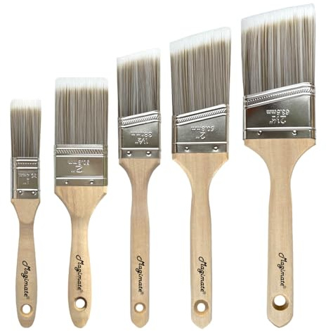 Magimate Wood Stain Paint Brush Set Angled Sash and Flat Painting Brushes Assortment for Baseboards, Wall Trim, House Touch-Ups, Cabinets and Fence Staining, Pack of 5