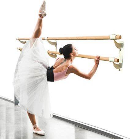 Pro-Gymnastics Ballet Barre 4 FT Long Double Bar White 1.5” Diameter - Fixed Height Wall Mount Ballet Barre System Traditional Wood, Home or Studio Ballet Bar, Dance, Stretch Bar, Dancing/Stretching