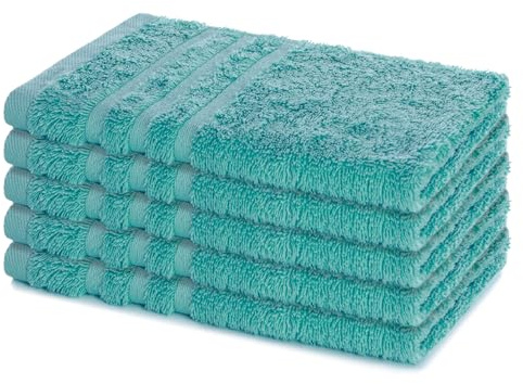Lavea® Set of 5 Guest Towels, Guest Towels 30 x 50 cm, Terry Cloth Guest Towel Made from 100% Cotton, Towel Set, Soft and Absorbent, Series Elena, Washable at 60 °C, Towel, Turquoise