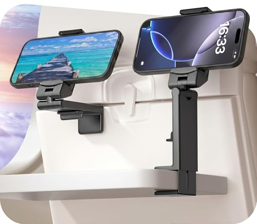 Perilogics Airplane Phone Holder Mount Universal in Flight Hands Free Viewing with Multi-Directional Dual 360 Degree Rotation (Black/Black)