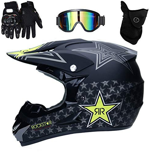 UIGJIOG Motocross Helm,Motorrad Crosshelm Für Mountainbike ATV BMX Downhill Offroad,Für Motorrad Crossbike Off Enduro Jugend Motocross Helm Kinder Motorrad Fahrrad Helm,Schwarz,M(54~55cm)