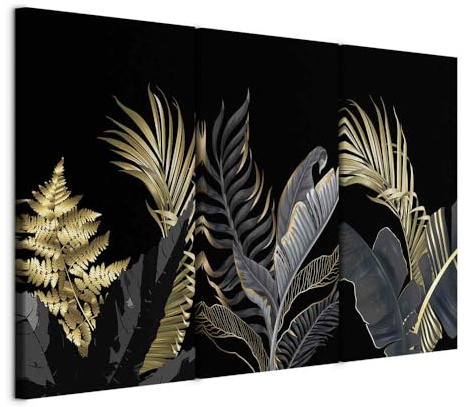 murando - Leinwand Bilder tropische Blätter 135x90 cm Vlies Leinwandbild 3 Teilig Kunstdruck modern Wandbilder Groß XXL Wanddekoration Design Wand Bild - Farn Palmenblätter Botanik schwarz