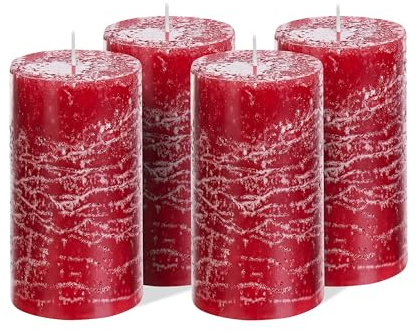 Brandsseller blockljus, set om 4, 7 x 18 cm, julljus, adventskrans, bordeauxröd