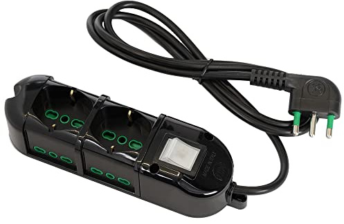 FANTON 48113-B Multipresa elettrica 6 posti con 2 prese universali e 4 prese bivalenti italiane laterali ciabatta spina grande 16A colore nero