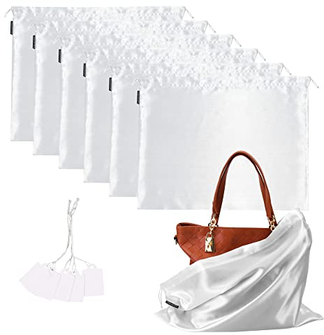 6 Stück Schuhtasche Kordelzugbeutel, Aufbewahrungsbeutel Aufbewahrungstasche aus Seide Handtaschen Kordeltasche für Handtasche Geldbörse Taschenbücher Schuhe Stiefel (Weiss, 60 * 50cm)