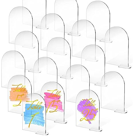 yeemeen Tischnummern Hochzeit, 20Pcs Transparentes Bogen-Acrylschild | Tischnummernhalter Acryl mit 20 Ständer, DIY Acryl-Tischschilder für Hochzeiten, Party, Meetings, Büro, Restaurants, Bar