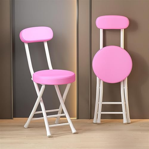 WENNEWU Klappstabhocker, Zählerhöhe Tragbarer Klapphocker Mit Rückenstütze Und Fußstütze, Zusammenklappbare Runde Gepolsterte Stühle,Rosa