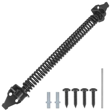 QWORK® 14 Inch Heavy Duty Gate Spring - Carbon Steel Self Closing Gate Closer with Fittings for Garden Doors Fence Doors Wooden Gates