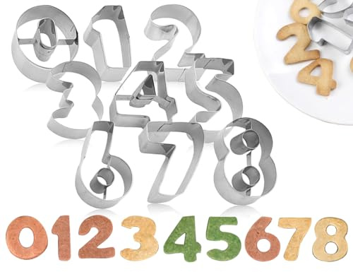 Lhbwhiz Confezione da 9 formine per biscotti, formine per numeri, stampo per torta, set di formine per biscotti digitali 0-9 in acciaio inossidabile, per cottura in cucina