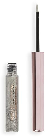 Makeup Revolution, Delineador Líquido Super Flick, Altamente Pigmentado, Plateado, 2.4ml