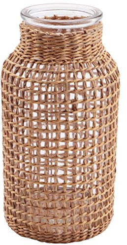 IMCCZONY Florero de Cristal de Paja Maceta Japonesa Cesta de Flores Creativa Fruncido NóRdico para Plantas de Agua -S