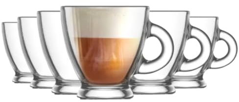 TRESV Set de 6 Tazas Transparentes de cristal de 95cc, Taza de Vidrio,Productos de vidrio,Taza de Café Cortado y Espresso, Tazas de Agua, Bebida y Alcohol, Aptas para Lavavajillas
