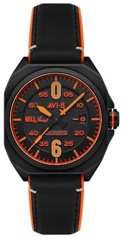 AVI-8 Bell X-1 Montre automatique pour homme avec bracelet en caoutchouc/cuir 41 mm AV-4115, noir profond, Machbuster Automatique