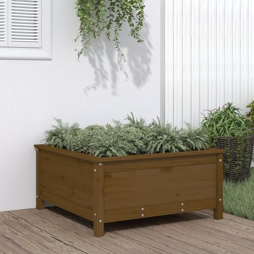 Iiaky Jardinera Madera Maciza de Pino marrón 82,5x82,5x39 cm Maceteros Grandes Exterior Huerto Urbano Terraza