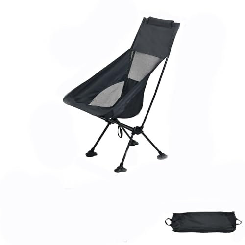 Benyong Campingstuhl Faltbar Campingstuhl Kleines Packmaß Camping Stuhl Ultraleicht Klappstuhl Faltstuhl Chair Klappbar (Schwarz-Groß)