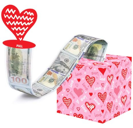 Valentinstag Geldgeschenke Überraschungsbox,DIY Geldgeschenke Geld Geschenkverpackung Spardose mit Karte Herausziehen,Spardose für Geld Geschenk Ideen,Bemalte Herzen Geschenke Box für Bargeld(rosa)