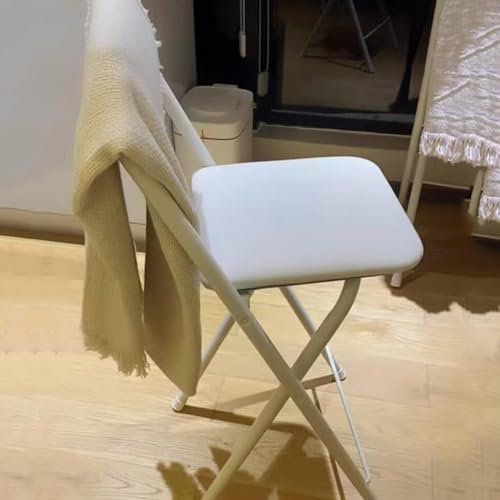 Klapphocker mit Rückenlehne, tragbar, Thekenhöhe, Barhocker mit rutschfesten Fußpolstern für Küche, weißes Leder, gepolsterter Sitz (64,8 cm)