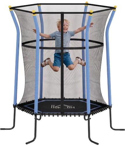 HOMCOM Trampoline pour Enfant Filet de Sécurité 1,22x1,11x1,9m Noir | Porte Zippée, 6 Poteaux Rembourrés Inclus, Sans Ressort, Charge Max. 50 kg