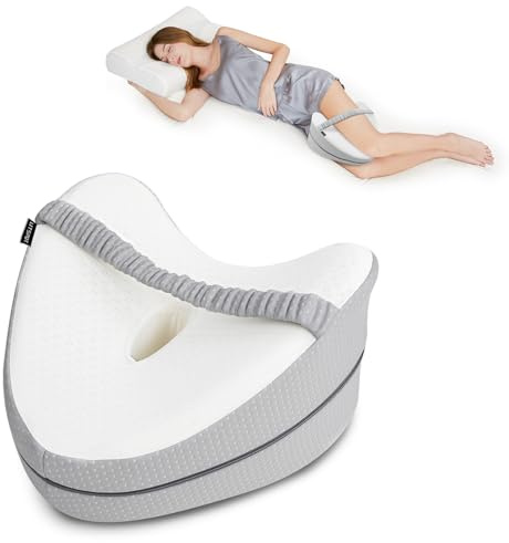 LITSPOT Almohada para Pierna y Rodilla Almohada de Enfriamiento Ergonómico Dormir de Lado con Espuma Viscoelástica, Almohada para Dormir Posicionadora con Banda Elástica Fija, Gris