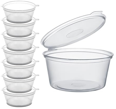 CaterCo 200 Pack 4oz Hinged Plastic Sauce Pots - Clear Deli Portion Pots with Lids for Sauces, Ketchup Containers, Dips, Takeaways, Restaurant, Recyclable Portion, BPA-Free, Leakproof (4oz - 200 Pack)