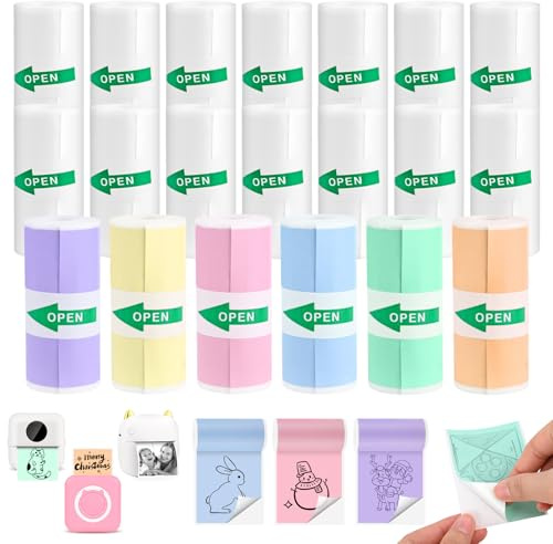20 Rollen Thermorollen, GuKKK Thermopapier für Kinder Sofortbildkameras und Selbstklebender Bedruckbarer Aufkleber, Mini Thermal Pinter Papier, Drucker für Mini Mobiler Fotodrucker(57 * 25MM)