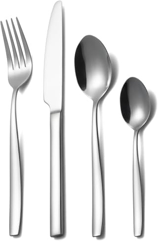 Alata Bristol Edelstahl Poliert Besteck Set 8 Personen, Essbesteck 32 teilig, Glänzend, Spülmaschinenfest