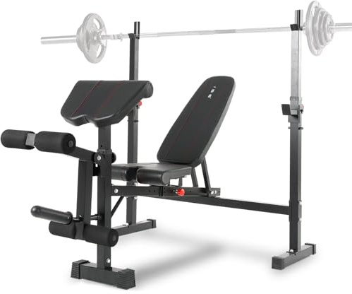 ISE Panca Multifunzione Palestra Casa, Panca Pesi Regolabile con Supporto Bilanciere Schienale Reclinabile Fitness per Allenamento a Casa