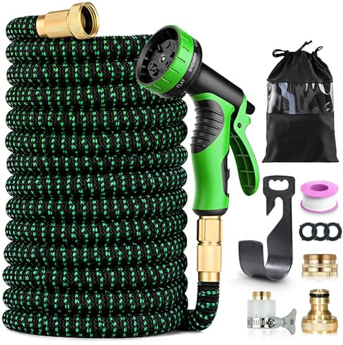 Rantizon Manguera Jardin Extensible 45M, Boquilla en 10 Modos, Manguera Extensible con 4 Capas de Látex a Prueba de Fugas, 3/4 - 1/2 Conector de Latón, Mangeras Jardineria Flexible 45 Metros