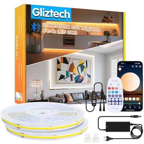 20M(2*10m) COB LED Streifen, 3000K-6500K Dimmbare Warmweiß bis Kaltweiß Ultrahelle COB Strip, Unterbauleuchte küche led mit Fernbedienung & Smart BT App Steuerung LED Band für Schlafzimmer, Wohnzimmer