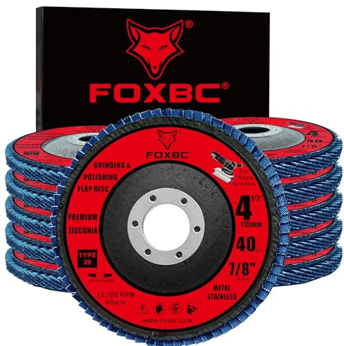 FOXBC 4 1/2 inch Flap Disc 40 Grit for Angle Grinder, Type 29, Premium Zirconium Grinding and Polishing for Metal, 10 Pack