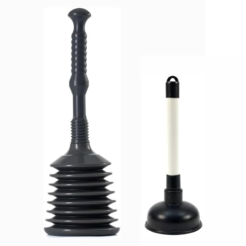 simpa Sink, Toilet & Drain Unblocker Plunger Set: Heavy Duty Bellow Plunger & Medium Drain Unblocker. Suitable for Domestic & Commercial Environments.