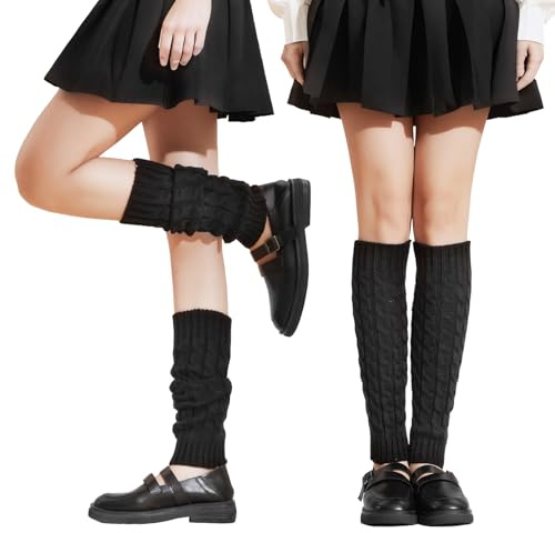 SIWOKJJO Stulpen, 2 Paar Gestrickt Beinwärmer, Leg Warmers | Damen Ballett Beinstulpen, Knöchelwärmer für Frauen, Ballett, Yoga, Partys